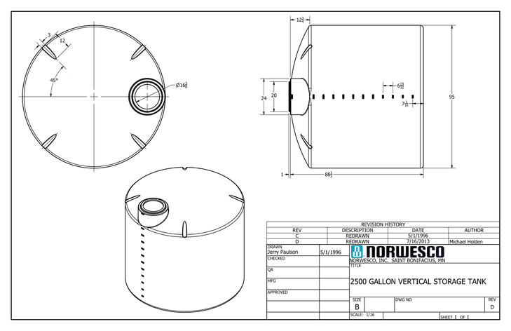 2500 Gallon Plastic Water Storage Tank - Black (102" x 79")