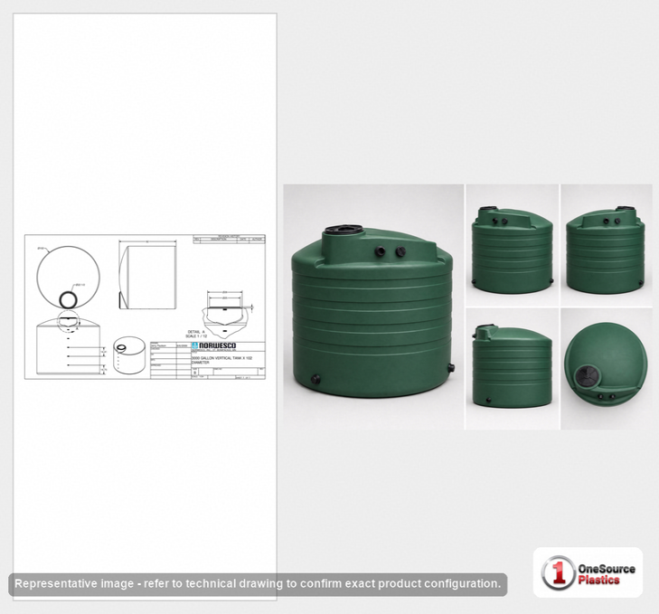 3000 Gallon Plastic Water Storage Tank - Green (102" x 93")