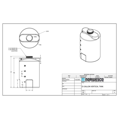 25 Gallon Vertical Liquid Storage Tank - Technical Drawing