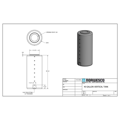 40 Gallon Vertical Liquid Storage Tank - Natural White (18" x 42") #44848 - Technical Drawing