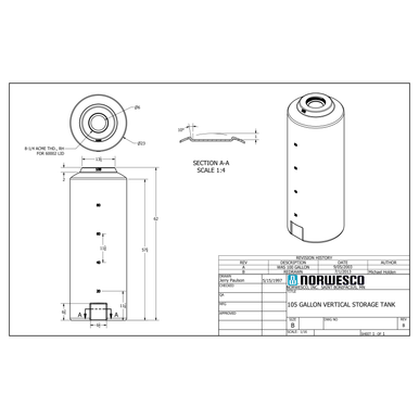 105 Gallon Vertical Liquid Storage Tank - Technical Drawing