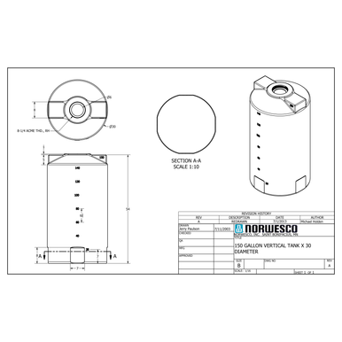 150 Gallon Vertical Liquid Storage Tank - Natural White (30" x 56") #41859 - Technical Drawing