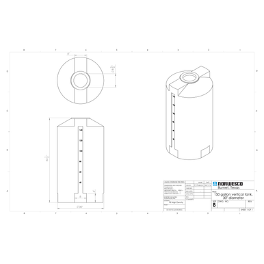 150 Gallon Vertical Liquid Storage Tank - Natural White (30" x 56") #41469 - Technical Drawing