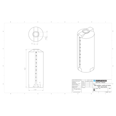 200 Gallon Vertical Liquid Storage Tank - Natural White (30" x 72") #41516 - Technical Drawing