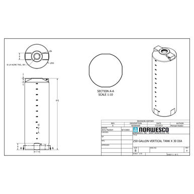 250 Gallon Vertical Liquid Storage Tank - Natural White (30" x 89") - Technical Drawing