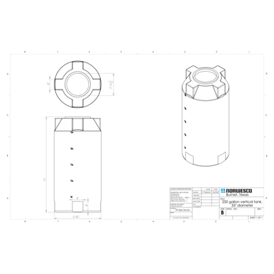 250 Gallon Vertical Liquid Storage Tank - Natural White (30" x 68") - Technical Drawing