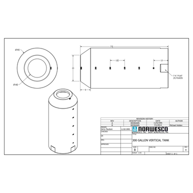 300 Gallon Vertical Liquid Storage Tank - Natural White (35" x 79") #40213 - Technical Drawing