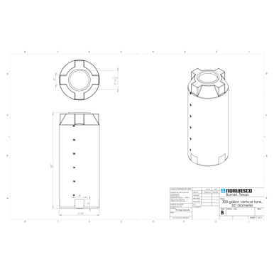 300 Gallon Vertical Liquid Storage Tank - Natural White (35" x 79") #41528 - Technical Drawing