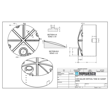 1100 Gallon Vertical Liquid Storage Tank - Natural White (87" x 53") #42591 - Technical Drawing