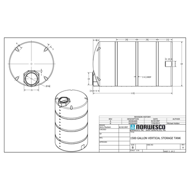 1500 Gallon Vertical Liquid Storage Tank - Natural White (64" x 116") #40144 - Technical Drawing