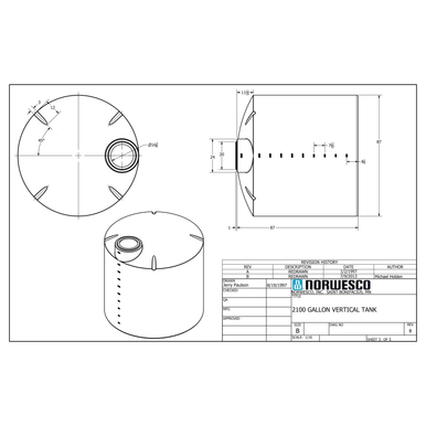 2100 Gallon Vertical Liquid Storage Tank - Natural White (87" x 89") - Technical Drawing