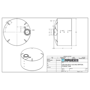 2100 Gallon Vertical Liquid Storage Tank - Natural White (102" x 69") - Technical Drawing