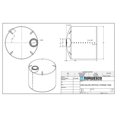 2500 Gallon Vertical Liquid Storage Tank - Natural White (95" x 91") - Technical Drawing