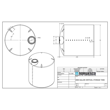3000 Gallon Vertical Liquid Storage Tank - Natural White (95" x 109") #43092 - Technical Drawing