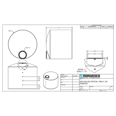 3000 Gallon Vertical Liquid Storage Tank - Natural White (102" x 93") #43136 - Technical Drawing