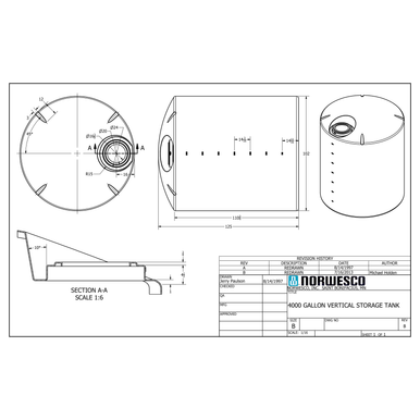 4000 Gallon Vertical Liquid Storage Tank - Technical Drawing