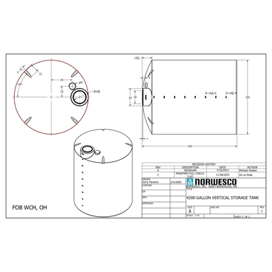 4200 Gallon Vertical Liquid Storage Tank - Technical Drawing