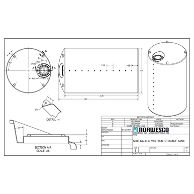 6000 Gallon Vertical Liquid Storage Tank - Technical Drawing