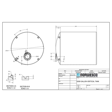 6500 Gallon Vertical Liquid Storage Tank - Natural White (119" x 150") - Technical Drawing