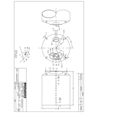 6500 Gallon Vertical Liquid Storage Tank - Natural White (120" x 147") - Technical Drawing