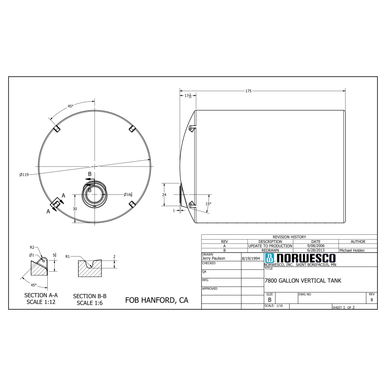 7800 Gallon Vertical Liquid Storage Tank - Technical Drawing