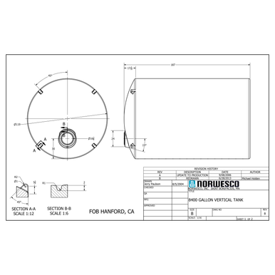 8400 Gallon Vertical Liquid Storage Tank - Natural White (119" x 188") - Technical Drawing