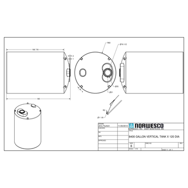 8400 Gallon Vertical Liquid Storage Tank - Natural White (120" x 187") - Technical Drawing