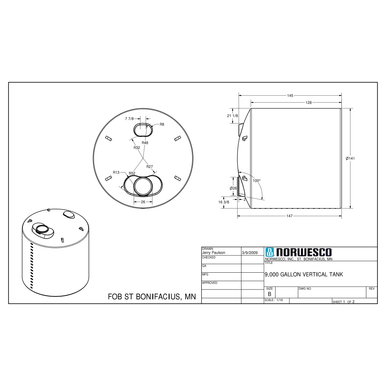 9000 Gallon Vertical Liquid Storage Tank - Technical Drawing