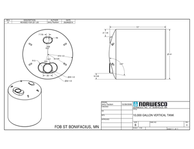 10000 Gallon Vertical Liquid Storage Tank - Technical Drawing