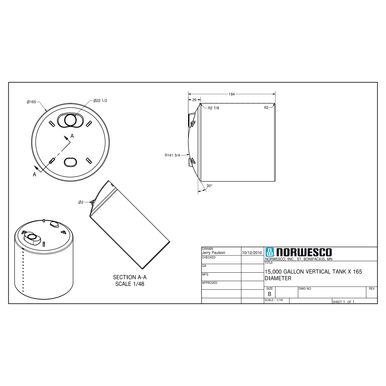 15000 Gallon Vertical Liquid Storage Tank - Technical Drawing