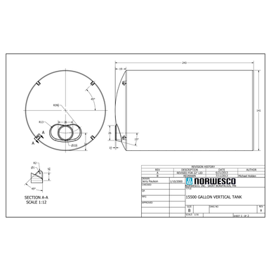 15500 Gallon Vertical Liquid Storage Tank - Technical Drawing