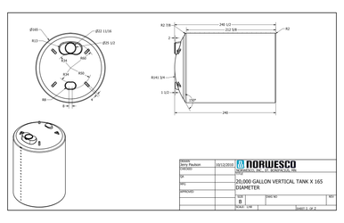 20000 Gallon Vertical Liquid Storage Tank - Technical Drawing