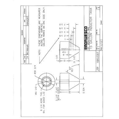 15 Gallon 60 Degree Cone Bottom Inductor Tank - Technical Drawing