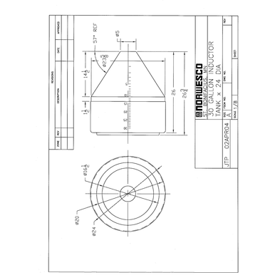 30 Gallon 57 Degree Cone Bottom Inductor Tank - Technical Drawing