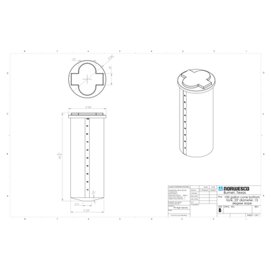 100 Gallon 15 Degree Cone Bottom Tank - Technical Drawing