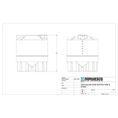 1050 Gallon 20 Degree Cone Bottom Tank with Poly Stand - Technical Drawing