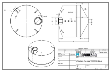 1600 Gallon 30 Degree Cone Bottom Tank with Poly Stand - Technical Drawing