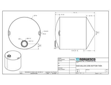 5500 Gallon 30 Degree Cone Bottom Tank - Technical Drawing