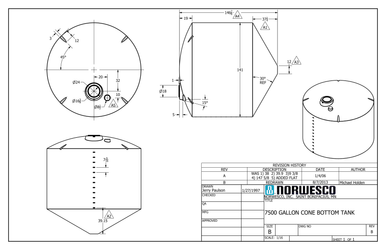 7500 Gallon 30 Degree Cone Bottom Tank - Technical Drawing
