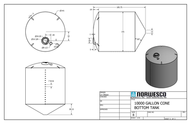 10000 Gallon 30 Degree Cone Bottom Tank - Technical Drawing
