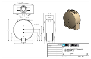 100 Gallon Doorway Water Tank - Technical Drawing