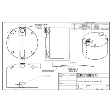 120 Gallon Plastic Water Storage Tank - Technical Drawing