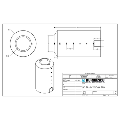 165 Gallon Plastic Water Storage Tank - Technical Drawing