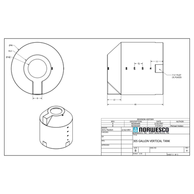 305 Gallon Plastic Water Storage Tank - Technical Drawing