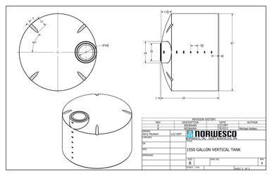 550 Gallon Plastic Water Storage Tank - Technical Drawing