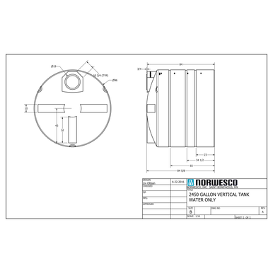 2450 Gallon Plastic Water Storage Tank - Technical Drawing
