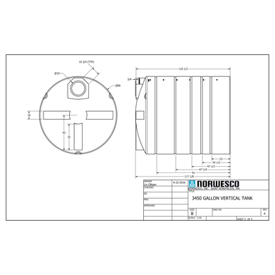 3450 Gallon Plastic Water Storage Tank - Technical Drawing