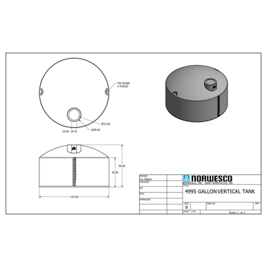 4995 Gallon Plastic Water Storage Tank - Technical Drawing