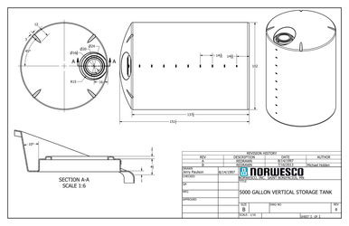 5000 Gallon Plastic Water Storage Tank - Black (141" x 86") - Technical Drawing