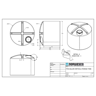 7750 Gallon Plastic Water Storage Tank - Technical Drawing